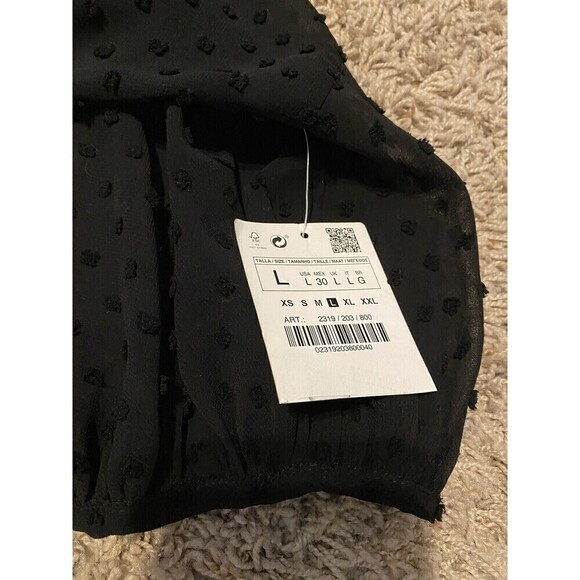 ZARA Plumetis Dress Bow Neckline Black Swiss Dot Size Large Ruffles Line… - Picture 9 of 12